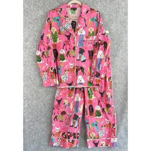 Karen Mabon 2PC Pajama Set Womens Small Christmas Sweater Dogs Organic Cotton